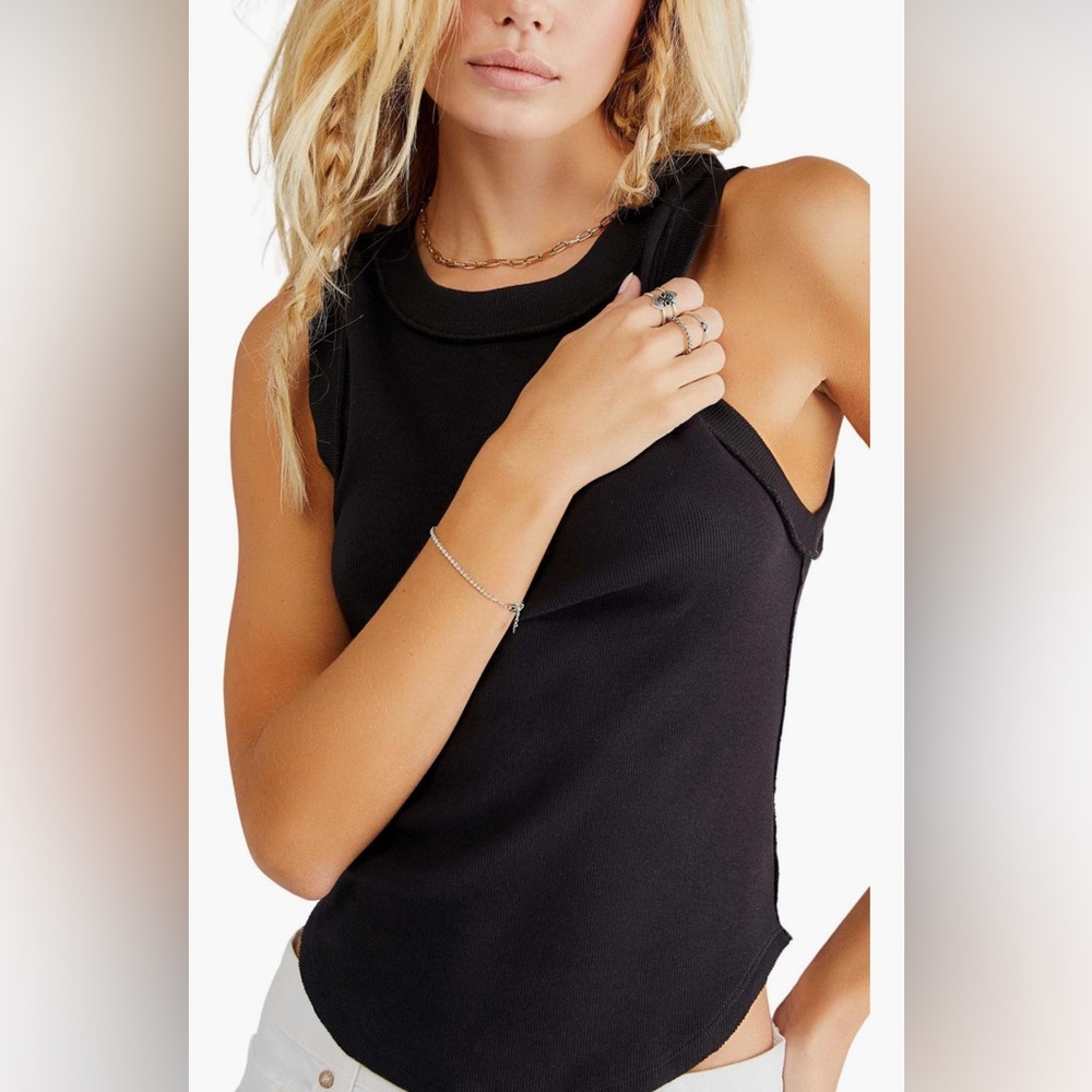 Free People Kate Rib Stretch Cotton Tank Black Large